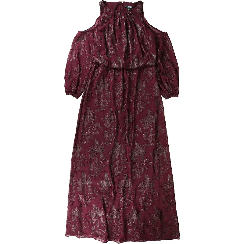 Letter embroidery Ralph Lauren Womens Floral Cold Shoulder Dress, Red, 12