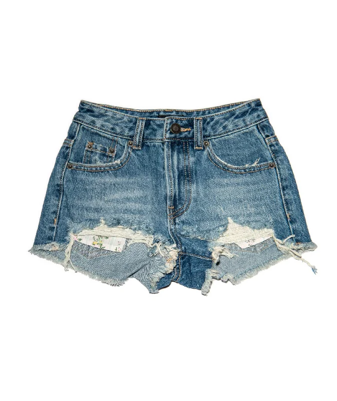 Relaxed And Casual Katie J NYC Juniors Malibu Dark Wash Printed Pocket Jean Shorts