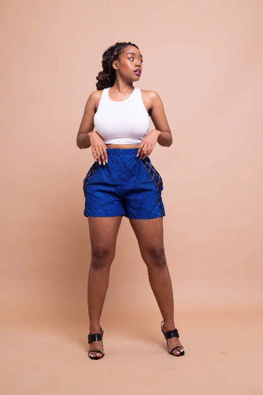 Fashion Elements Tina Ankara High Waisted Shorts | Blue African Print